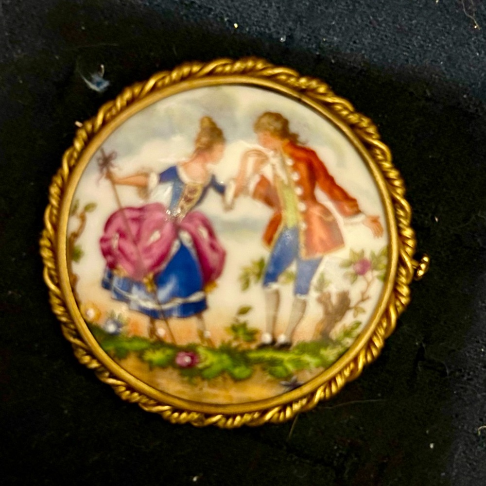 Antique Limoges porcelain pin / broach. Victorian / French